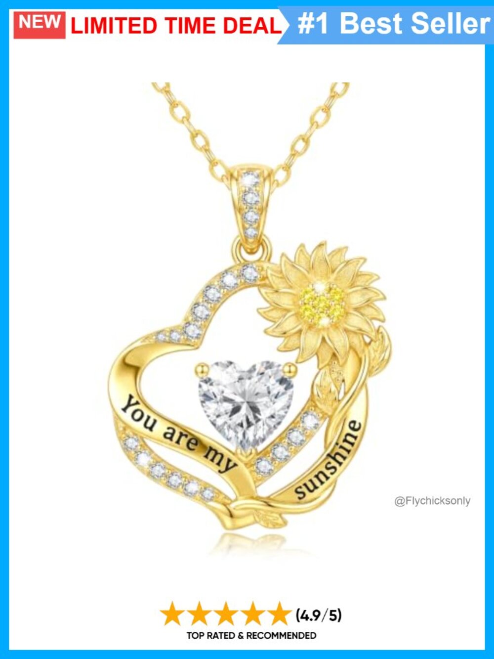14K Gold Plated Sunflower Pendant Necklace You Are My Sunshine